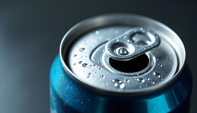 Macro 250ml Energy Drink Can with Condensation Drops &ndash; Cold Refreshing Beverage Studio Photography