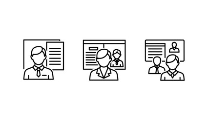 Fototapeta premium Icons of professionals and presentations, symbolizing teamwork, career, and business communication in corporate environments
