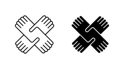 Obraz premium Two distinct icons feature four hands clasped together in a cross formation, symbolizing powerful teamwork and unity.