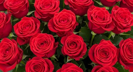 Naklejka premium A close-up view of a vibrant bouquet of red roses in full bloom