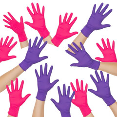 Fototapeta premium Diverse group of hands reaching out together in unity and cooperation.