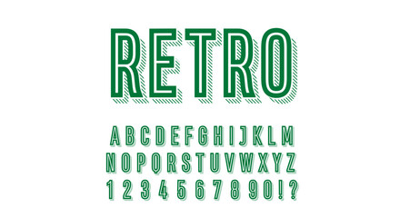 Retro Striped Shadow Font - Green Alphabet with Diagonal Lines Complete Set © дима селиванов