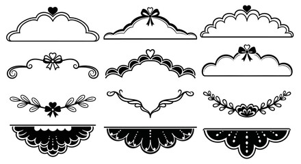A collection of ornate decorative borders and flourishes in black ideal for design projects on transparent background silhouette © Muskan