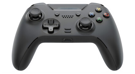 Black gaming controller isolated on transparent background for video games