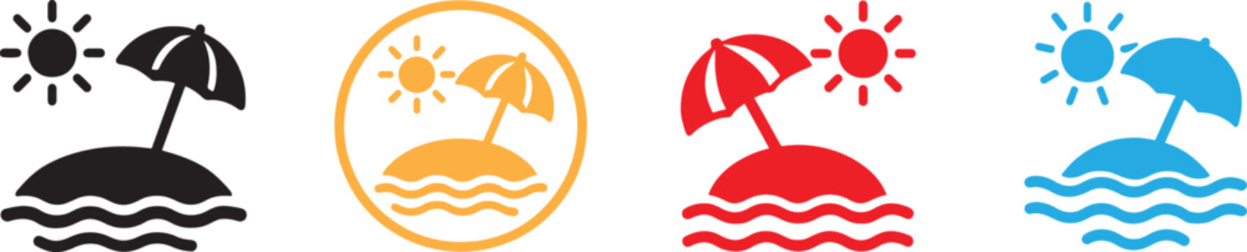 Beach umbrella icon set. Editable linear summer vacation parasol symbols collection EPS file.