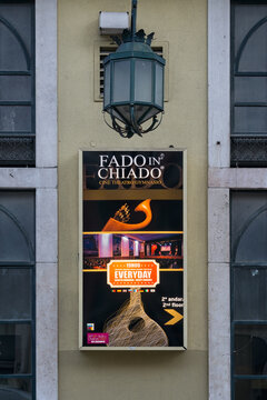 LISBON, PORTUGAL - MARCH 05, 2015:  Poster for Fado in Chiado musical show in Rua da Miseric&oacute;rdia