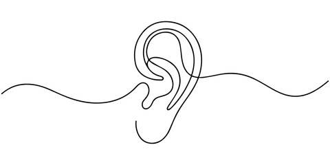 human ear continuous one line drawing, Human ear continuous one line art drawing, abstract, ear outline, minimalist, vector illustration on transparent background, Human ear one continuous line © Parboti