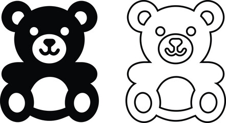 Obraz premium Teddy Bear Icon Set Collection Group Cute Plush Toy Animal Symbols in Flat and Line Style Vector Silhouette Outline Bundle Pack Isolated on transparent Background