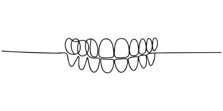 Tooth continuous one line drawing minimalist modern design vector illustration, Professional minimalist continuous one line drawing of a healthy molar tooth. Perfect for dental clinic branding, modern