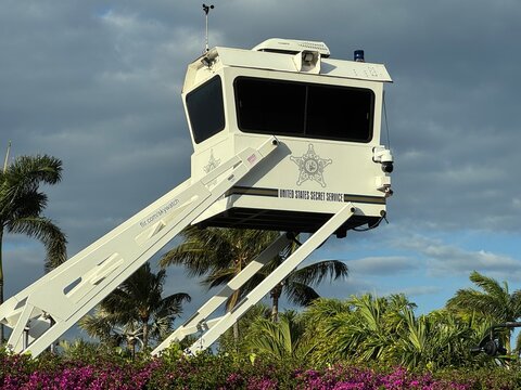 US Secret Service mobile surveillance tower deployed at Mar-a-Lago, the residence of US president Donald Trump.