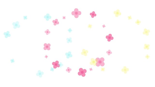 Animated pastel flowers blinking on white background