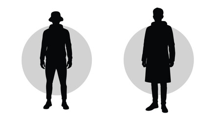 Two figures stand facing forward depicted as a striking silhouette © HN2.00