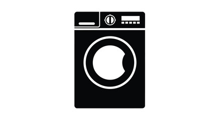 A stark black silhouette of a front loading washing machine