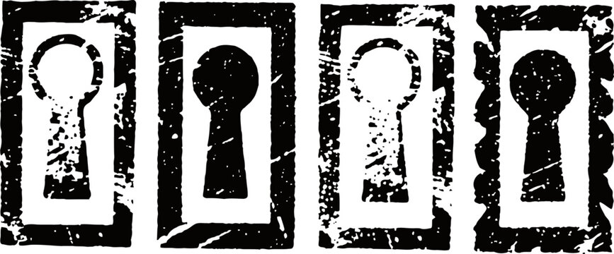 vintage grunge keyhole designs four distressed black and white lock keyhole icons with worn texture