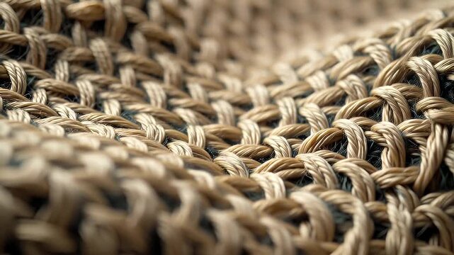 Macro woven textile texture - Extreme close-up of textile weave with undulating fibers and floating dust particles under soft diffused light. 16:9, FHD, 25fps, 8s, no audio.
