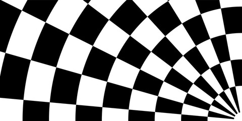 Abstract checkered circle frame vector illustration. Vintage black and white alternating square tiles circular border. Checkerboard round race flag. Eps 10