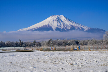 山中湖から富士山と雪景色