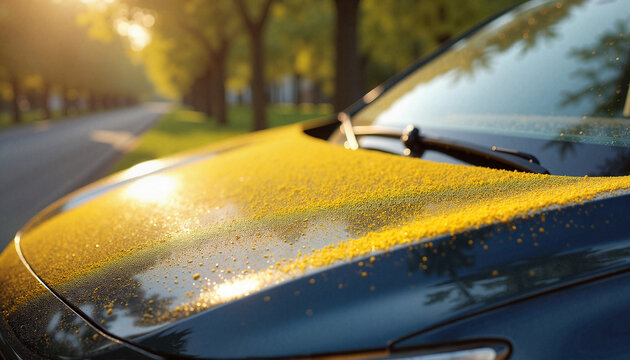 Car Hood Covered in Spring Pollen &ndash; Seasonal Allergy Concept