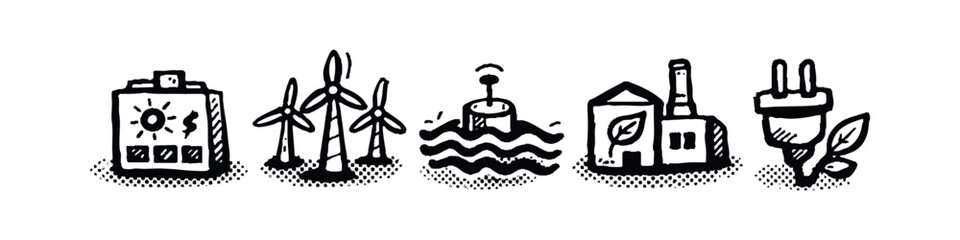 Green Energy and Sustainable Technology Hand-Drawn Icons © liubomir118809