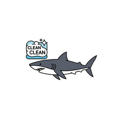 Fototapeta premium Cartoon great white shark illustration with clean bubble icon and sparkle effect