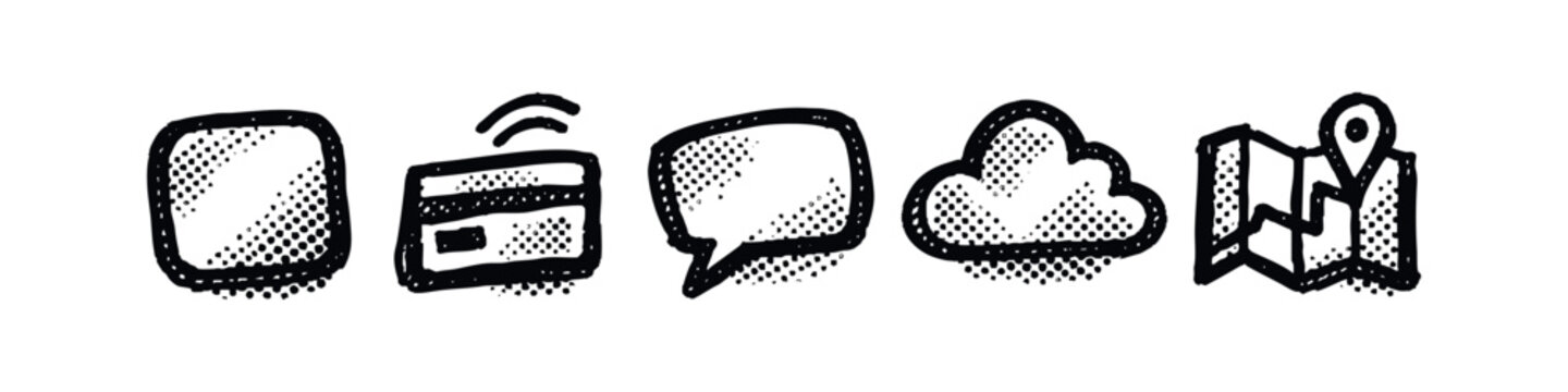 Digital Services and Connectivity Icons - Contactless Payment, Cloud Computing, Navigation.