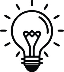 A simple black and white line drawing depicts a glowing light bulb with radiating lines