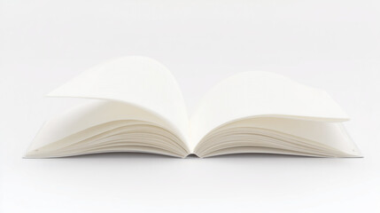 Open Blank Book Low Angle on White Background