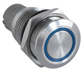 Silver and blue push button switch