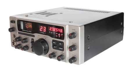 Quartering view of a CB radio base station that works on SSB