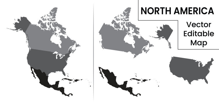 Detailed map of North America divided into Canada United States and Mexico. Useful for geography lessons travel planning and political infographics.