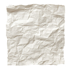 Heavily crumpled lined notebook paper isolated on transparent background