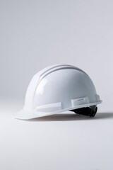 Fototapeta premium White safety hard hat isolated on gray background for construction and industrial use