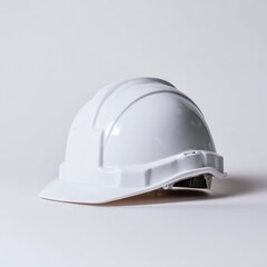 Fototapeta premium White safety helmet on plain background for construction or industrial use