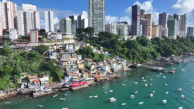 All Saints Bay In Salvador In Bahia Brazil. Summer Landscape. Beach Cityscape. Tropical Skyline. All Saints Bay In Bahia Brazil. Nature Scenery. Paradisiac Seascape.