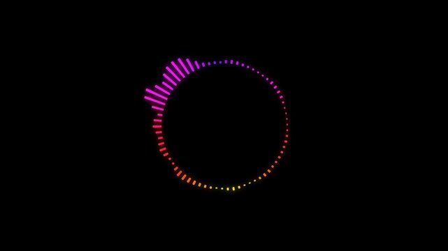 Circular interface audio voice speech circular waveform patterns. Loop ready animations. Colorfull on black background