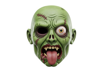 Fototapeta premium Grotesque zombie mask with stitches and protruding tongue, a terrifying Halloween concept