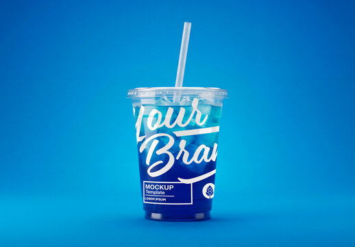 Blue Drink Plastic Cup Mockup &ndash; Iced beverage presentation