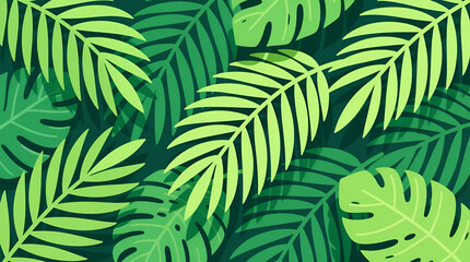 Naklejka premium Bright green palm leaves layered together, creating a dense tropical pattern. 