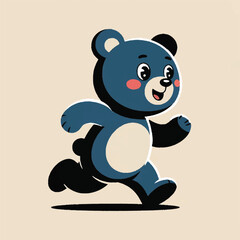 cute blue bear running cartoon character illustration