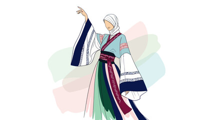 Woman in Traditional White Robe Dancing.