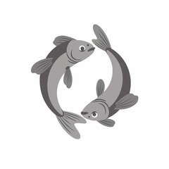 Obraz premium Hand Drawn Cute Fish Twin Pisces Zodiac Astrology Symbol Sign