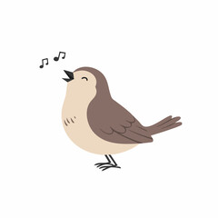 Cute Cartoon Singing Bird Illustration with Musical Notes and Happy Expression