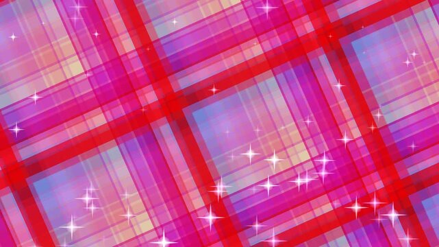 Vibrant pink plaid pattern with sparkling stars on a multicolored background
