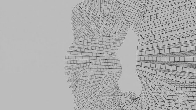 abstract 3d symmetrical geometric shape rotating on grey colour background