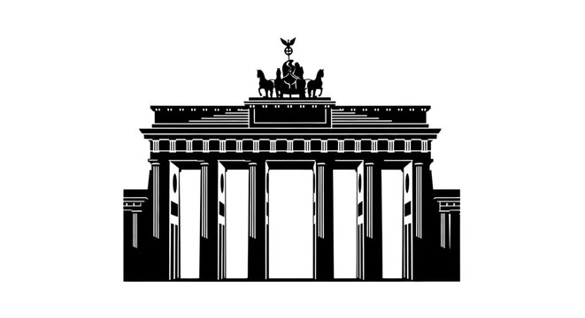 Brandenburg Gate Monument Black and White Illustration.