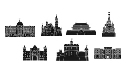 Fototapeta premium Collection of Architectural Building Silhouettes Illustration.
