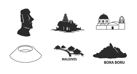 Collection of Various Monument Silhouettes and Landmarks.