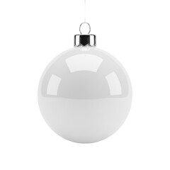 Fototapeta premium Flawless, highly reflective, glossy white christmas bauble featuring a polished silver metallic cap and hanger, isolated on a transparent background with shadow. Concept for commercial christmas