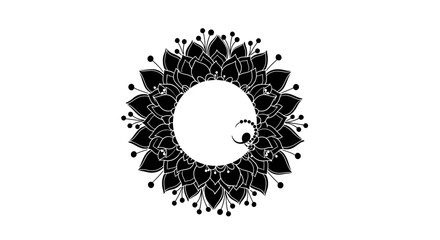 An elegant black floral wreath encircles a crescent moon creating a mystical design on transparent background silhouette high quality © Hridoy