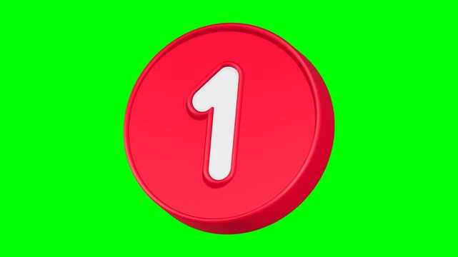 number 1 icon 3d render red circle button
